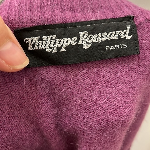 Philippe Ronsard Paris Vintage 90s Y2K Purple Knit Wrap Crop Top Short Sleeves - Picture 4 of 6